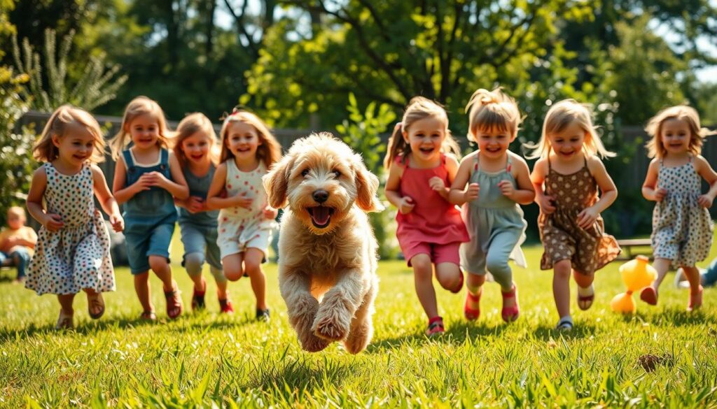 interaksi labradoodle dengan anak-anak interaksi labradoodle dengan anak-anak